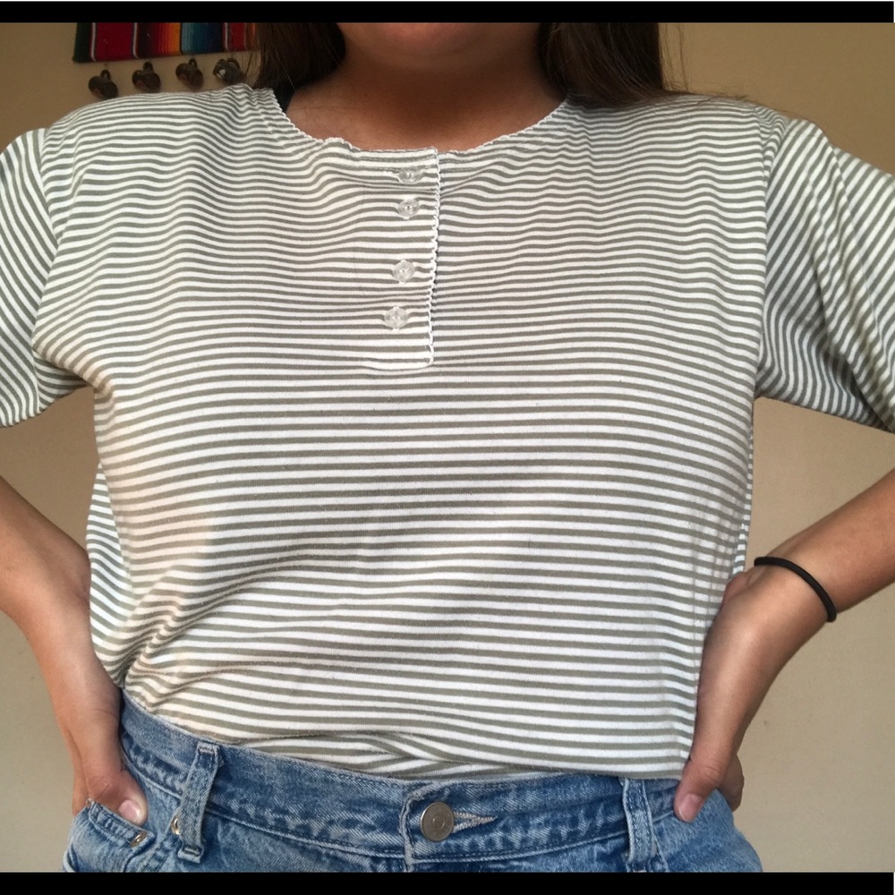 green & white striped shirt